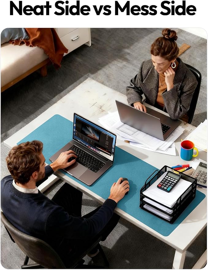 YSAGi Leather Desk Pad Protector, Office Desk Mat, Large Mouse Pad, Non-Slip PU Leather Desk Blotter, Laptop Desk Pad, Waterproof Desk Writing Pad for Office and Home (Turquoise, 23.6" x 13.8")
