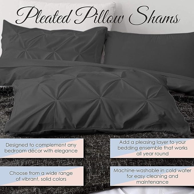 2 Pack Pillow Shams Standard Size 20x26 – 600 Thread Count 100% Organic Cotton Pinch Grey Pillow Covers with 2 Inch Flange, Soft & Smooth Premium Hotel-Quality Pillowcases Set of 2