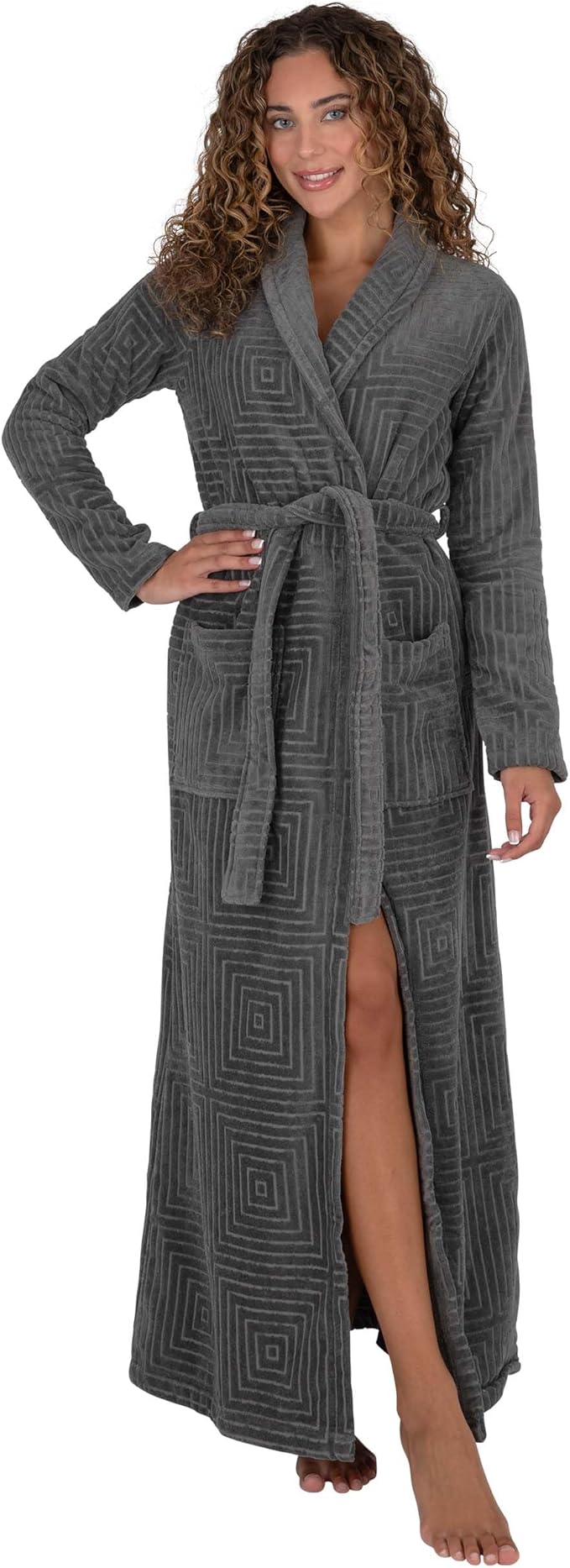 Be Relax Bathrobe for Women - Full Length Terry Cotton Robe with Shawl Collar and Hood, Warm and Cozy Robe with Belt & Pocket