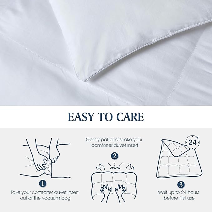 Blue Ridge Home Fashions Microfiber Light Weight Solid Duvet Insert Down Alternative All Season Bed Comforter-Hypoallergenic Polyester Fill Cooling, Cal King, White (120"x120")