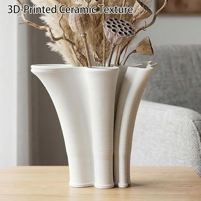 White Ceramic Vase for Home Decor, Boho Artistic Irregular Shape Decorative Vase, Unique Modern Accent for Living Room Bedroom or Entryway