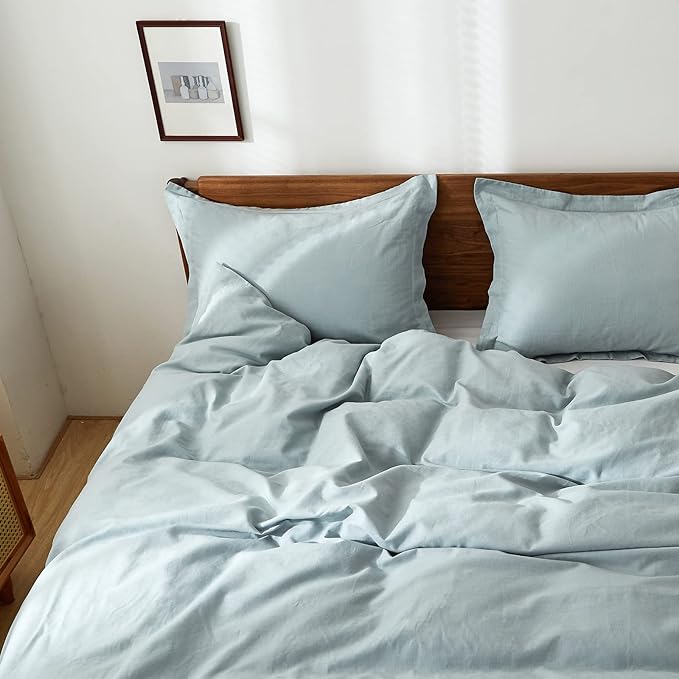 100% French Linen Pillow Shams Basic Style - Pack of 2 - Washed Solid Color Natural Flax Soft Breathable - Dusty Blue, 20'' x 36''