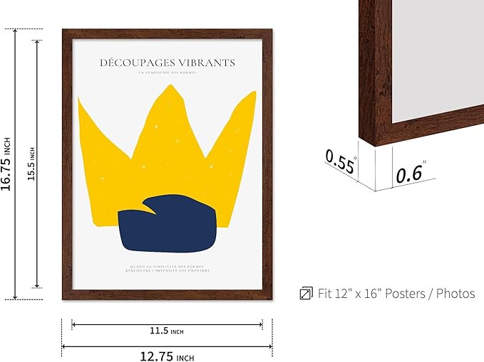 Monem Art Minimalist Crown Silhouette Print - Modern Abstract Shape Poster - Wall Decor for Living Room, Bedroom or Office - 12x16 Brown Framed Wall Art by Rs Lab Studio