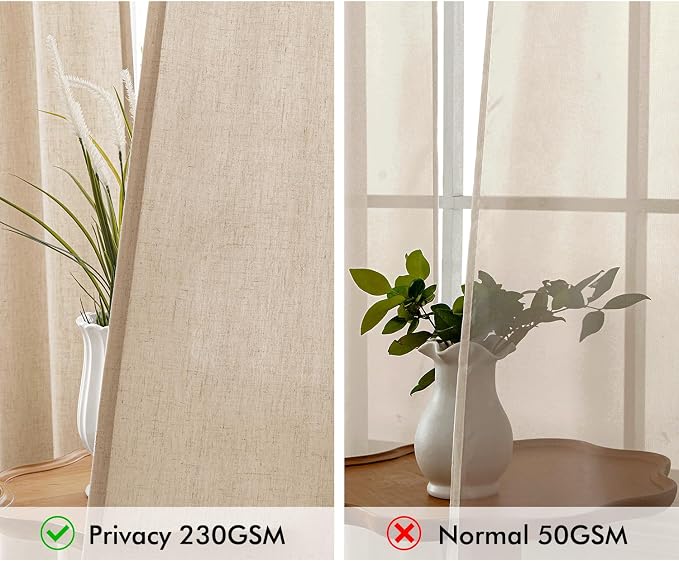 MIULEE Non-See-Through Privacy Linen Curtains 2 Panels, Light Filtering Window Curtains Farnhouse Textured Back Tab Semi Sheer Drapes for Bedroom Living Room, 52 x 96 Inches Long, Light Brown