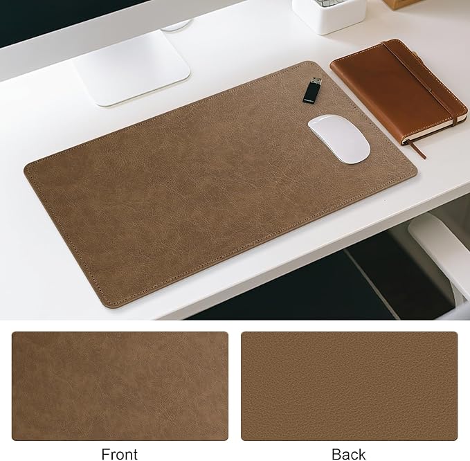 Imitation Crazy Horse Leather Desk Mat - Waterproof Desk Pad - Ideal for Large Mouse Pad and Desk Mats on Top of Desks (Camel+Camel, 25"*13")