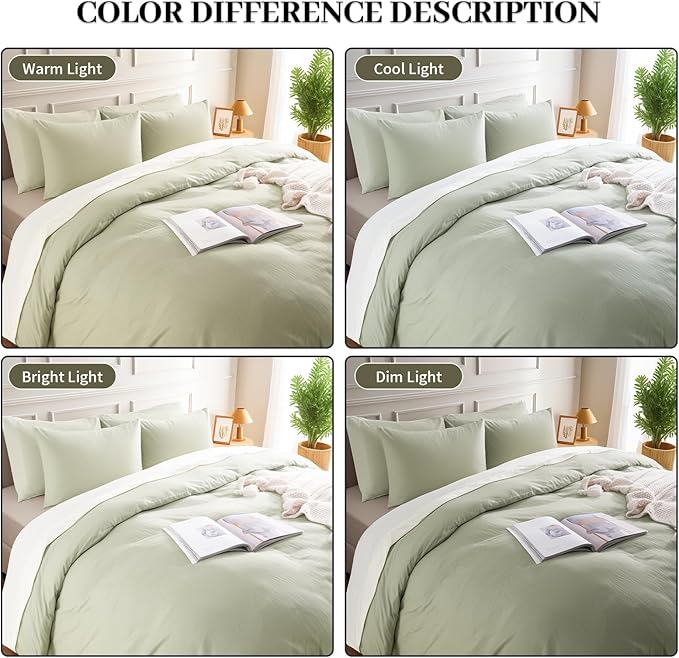NEXHOME PRO Queen Duvet Cover Set – 100% Certified Organic Cotton with Washed Feel & Linen-Like Texture, Comfortable & Breathable, Home Bedding Set Sage Green (No Comforter)
