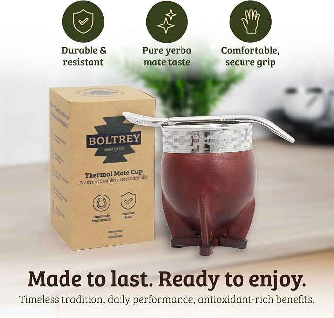 Mate Imperial – Yerba Mate Cup and Bombilla Set | Handmade Argentina Mate Gourd | Stainless Steel Mate Mug for Tea Lovers | Unique Cultural Gift (PAMPA, WINE)