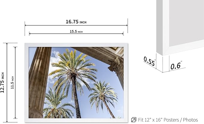 Monem Art Palermo Palm Trees Sicily Print - Tropical European Architecture Poster - Wall Decor for Living Room, Bedroom or Office - 12x16 White Framed Wall Art by Mareike Bohmer