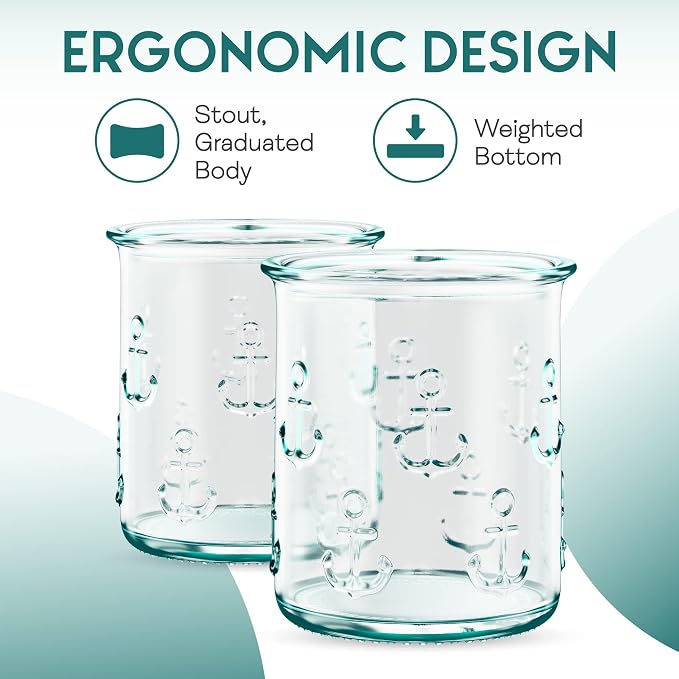 Amici Home – Anchor Anchor DOF Glass - 12 Oz - Green, Set of 6