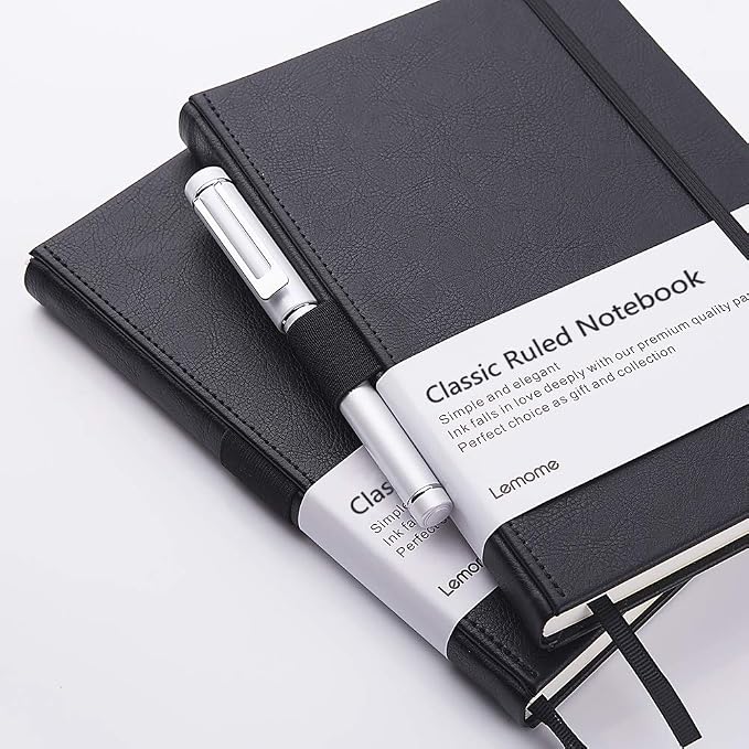 Lemome Ruled Notebook/Journal - Lined Journal for Writing, 5.75'' x 8.4'' Notebook Journal, 146 pages Faux Leather Notebook with Thick Paper, Waterproof Hardcover, Elastic Closure