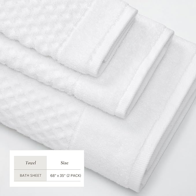 Great Bay Home Oversized Bath Sheets - 100% Cotton 2 Pack 68x35 Extra Large Towel - Absorbent, Durable, Quick-Dry Towels for Bathroom (Optic White)