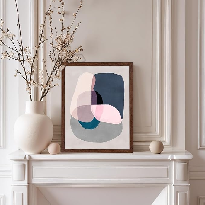 Monem Art Pastel Abstract Color Block Painting Print - Scandinavian Minimalist Art Poster - Wall Decor for Living Room, Bedroom or Office - 12x16 Brown Framed Wall Art by Mareike Bohmer