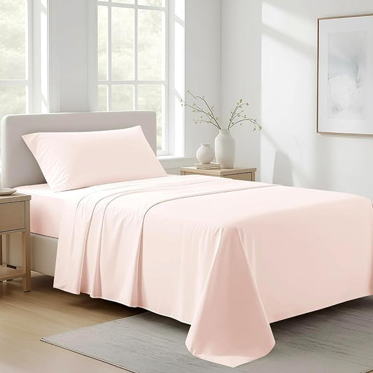 100% Organic Cotton Sheets Twin XL Size - Organic Cotton Twin XL Size Percale Weave Sheet Set (3 PC, Blush), Soft, Cooling, Crisp & Breathable, 16" Deep Pocket Hotel Bedding Set
