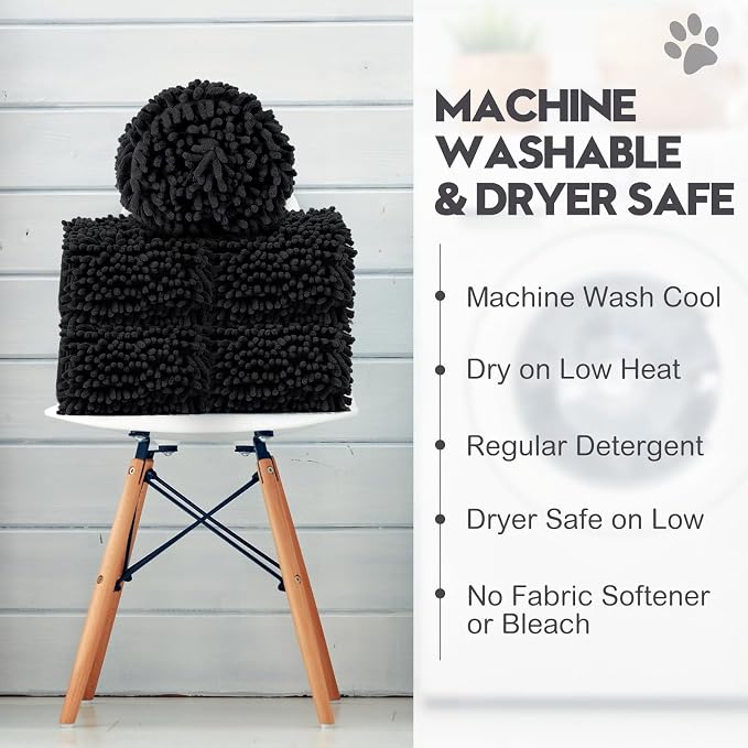 Newwiee 4 Pcs Large Dog Towels for Drying Dogs with Hand Pocket Microfiber Shammy Towel 32 x 14 in Dog Bath Towel Absorbent, Quick Drying, Machine Washable for Pet Puppy Clean Shower Supplies(Black)
