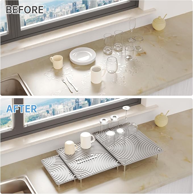 NiHome 3-Piece Diatomaceous Earth Dish Drying Mat Set, Quick-Drying Super Absorbent for Kitchen Countertops, Pet Trays, Plant Stands, Multi-Purpose Space-Saving Design, Easy to Clean & Heat-Resistant