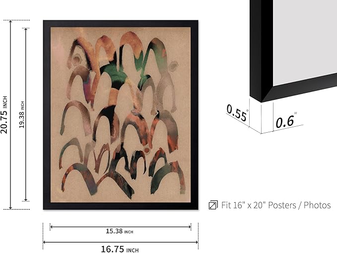 Monem Art Abstract Arch Mark Making Painting Print - Contemporary Peach and Mocha Art Poster - Wall Decor for Living Room, Bedroom or Office - 16x20 Black Framed Wall Art by Renee Stramel