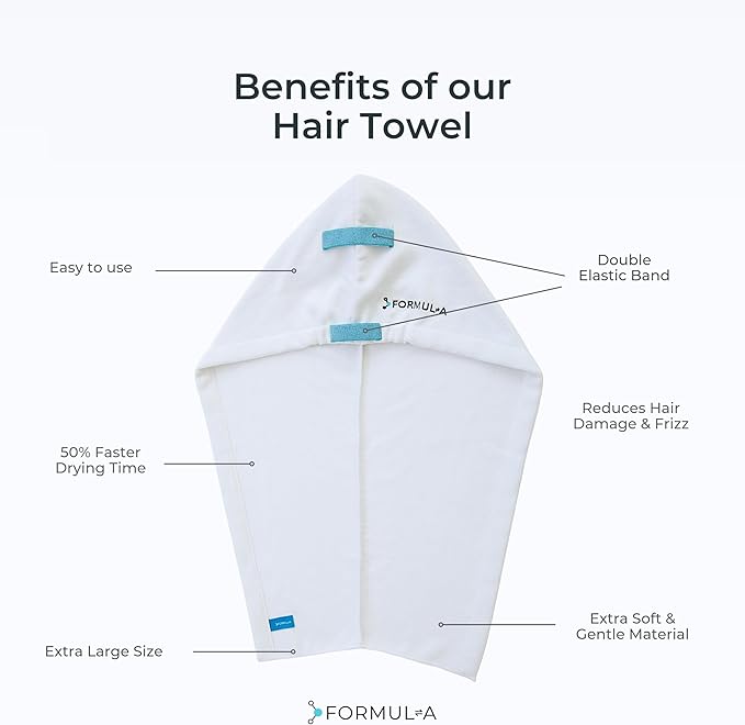 FORMUL-A Microfiber Hair Towel Wrap for Women – Anti Frizz Towel - Fast Hair Drying Towel Wrap – Hair Care Products – Hair Plopping Wrap Towel – Hair Turban for Wet Hair – Super Absorbent