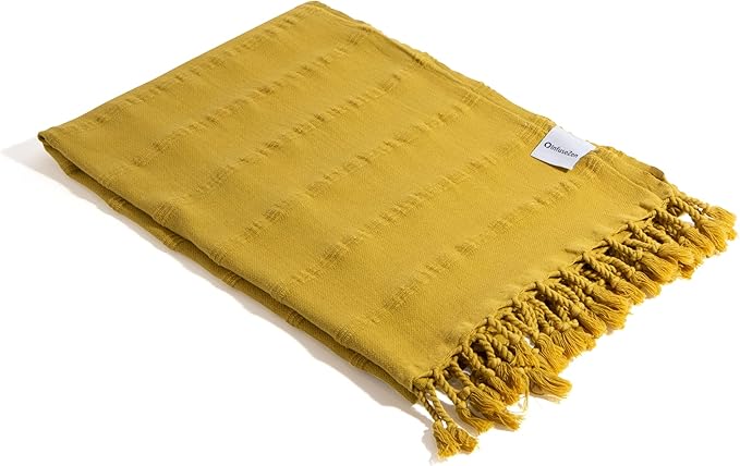 InfuseZen Stonewashed Turkish Cotton Bath and Beach Towel - Golden Yellow | 100% Organic, Thin, Soft, Lightweight, Absorbent, Quick-Drying, Large Peshtemal, Sand-Resistant for Shower, Pool, Spa, Travel