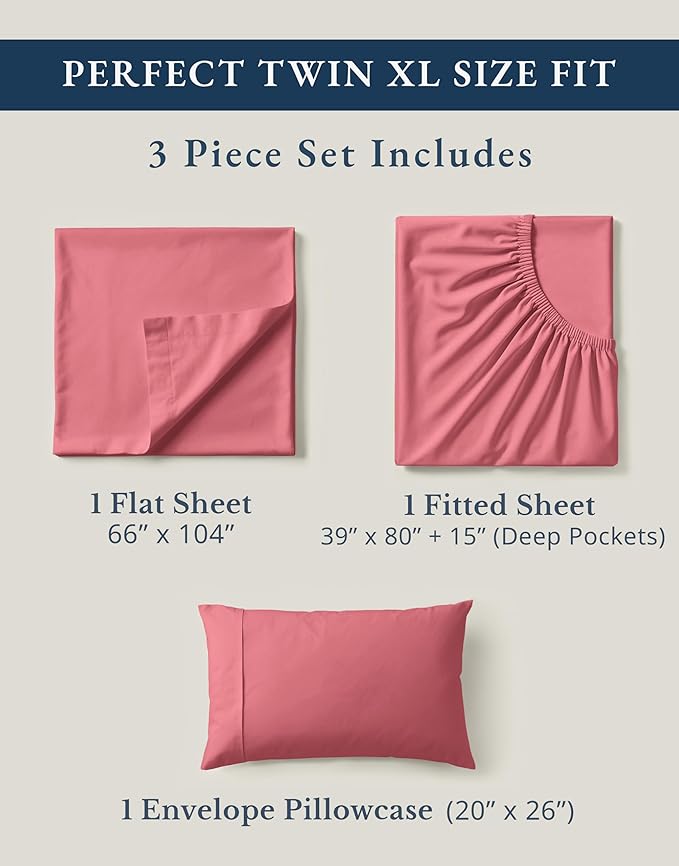 LANE LINEN 100% Organic Cotton Eco Friendly Bed Sheets Extra Long Twin, Soft & Comfy Fully Elasticized Percale, Low Pilling Machine Washable Naturally Cool Twin XL Sheet- Mineral Red