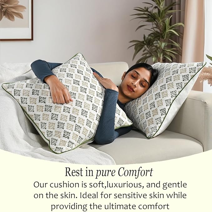 CPC Botanical Trellis Green Block Print Throw Cushion Cover 20 x 20 Inch Set 2 - Decorative Boho Floral Pillow Case for Living Room, Bed, Sofa, Couch, Home Decor Gift for Spring, Mother's Day