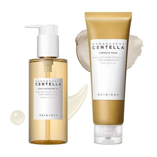 SKIN1004 Centella Double Cleansing Duo, Cleansing Oil 6.76 fl.oz & Ampoule Foam Cleanser 4.23 fl.oz, Korean Gentle Face Cleanser Gift Set, Makeup Remover with Madagascar Centella, Korean Skincare
