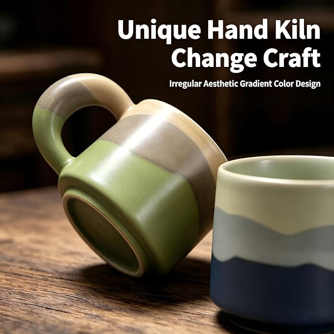 10.8 oz Kiln Change Ceramic Coffee Mug with Handle, Gradient Color Reusable Coffee Cup, Dishwasher & Microwave Safe, Lead-Free, Durable for Office Home Daily Use (R Blue)
