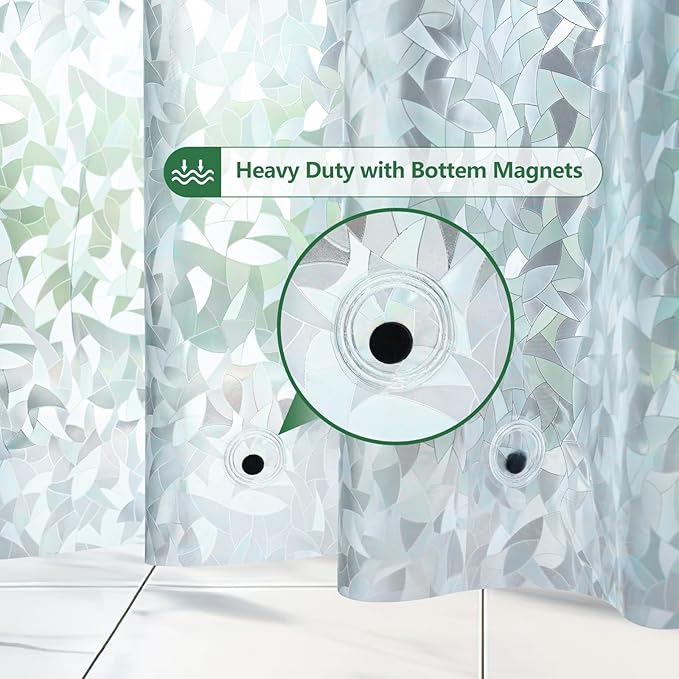 AooHome Plastic Shower Curtain Liner - Water Repellent PEVA Half Clear Shower Liner for Narrow Stall with 3D Decals Stained Glass Design & Bottom Magnets, Modern Single Bathroom Liner 36x72 Inch