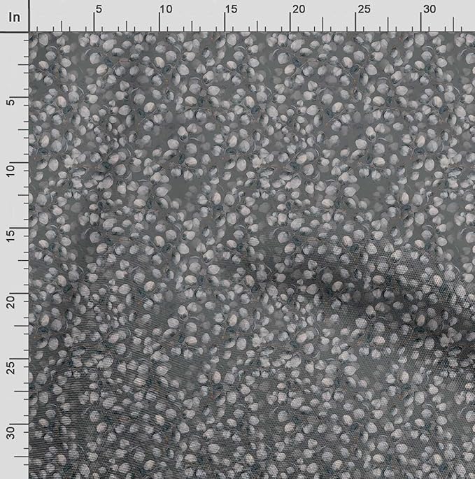 Soimoi Luxurious 58" Wide Gray - Leaves Printed, Cotton Jersey Fabric - Perfect Material for Clothing, Home Decor, Craft Projects, 1 Yard
