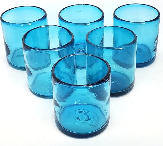 Solid Aqua Blue 9 oz Short Tumblers (set of 6), Recycled Glass, Lead-free, Toxin-Free (9oz Tumbler)