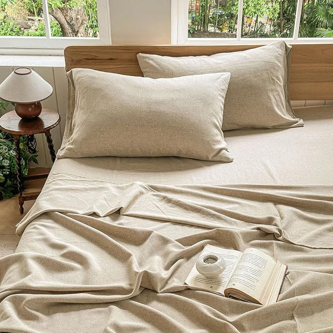 NSNLGSGC 100% French Linen Sheets Twin Size, 3 Piece Pure Linen Bed Sheet Set, Breathable, Cooling & Durable, Soft Washed Natural Flax Bedding with 16 Inch Deep Pocket, All Season Use(Twin, Linen)