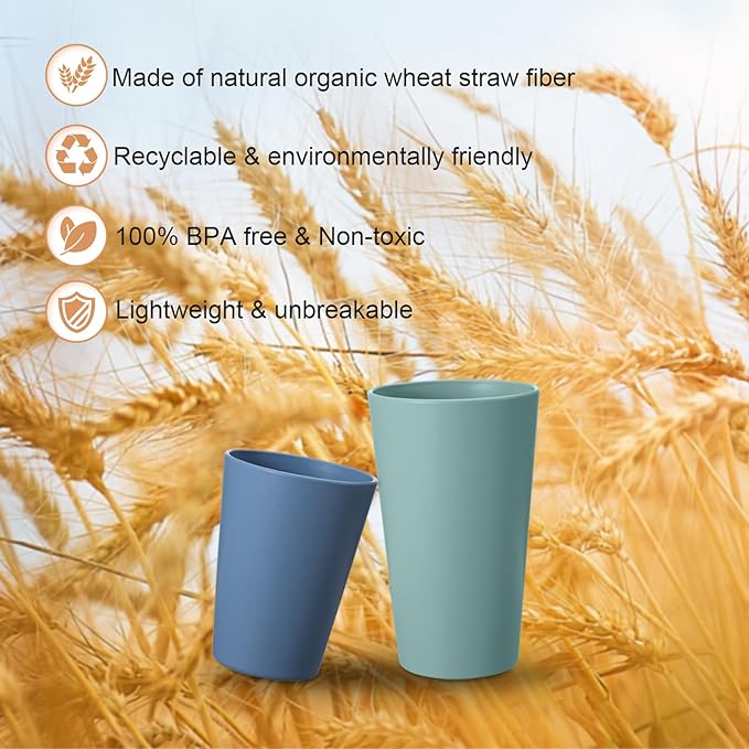HEYCOME Set of 12 Wheat Straw Cups, 6 Pcs 20 oz & 6 Pcs 12 oz Unbreakable Drinking Cups, Reusable Plastic Cups Sets, Water Glasses Tumblers, Microwave & Dishwasher Safe, Bpa Free, 6 Colors
