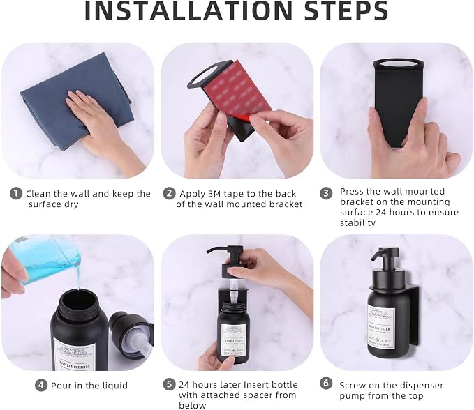 soap Dispenser 2-Pack Shower Soap Dispenser Set with Pump and Wall Mount Bathroom Liquid(Black Set of 2)