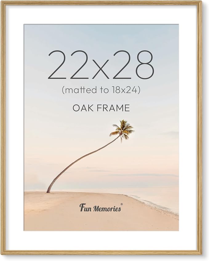 22x28 Picture Frame with Mat for 18x24, USA-Sourced Oak Wood Handcrafted Rounded Corner with HD Tempered Glass, 22 x 28 Gallery Wall Frames for Posters & Art Prints, Vertically or Horizontally