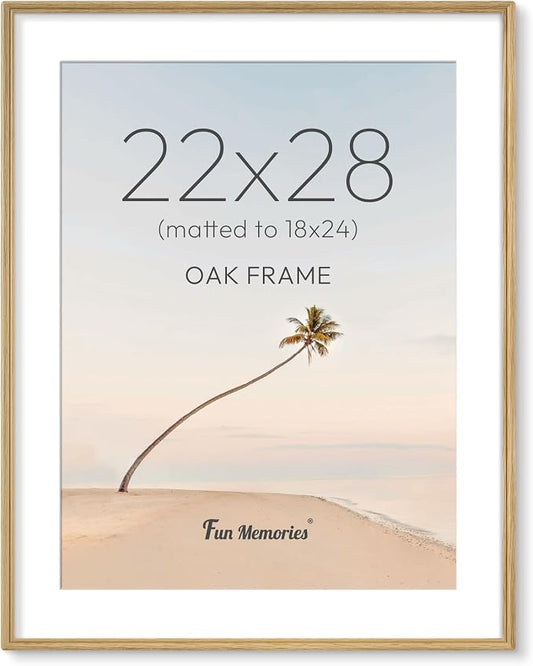 22x28 Picture Frame with Mat for 18x24, USA-Sourced Oak Wood Handcrafted Rounded Corner with HD Tempered Glass, 22 x 28 Gallery Wall Frames for Posters & Art Prints, Vertically or Horizontally