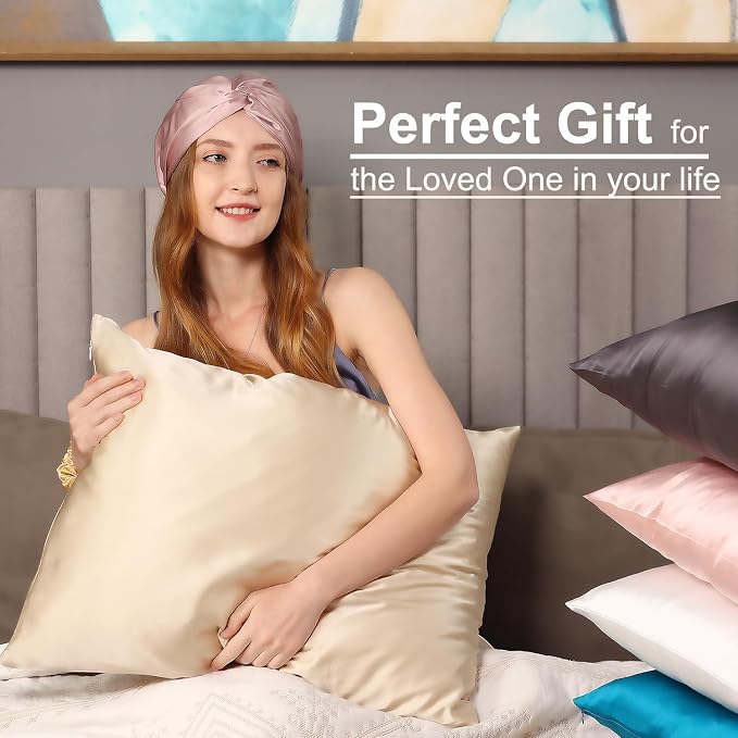 Ravmix Silk Pillow Cases with Zipper, 21momme Mulberry Silk Pillowcase for Hair Skin Health, Soft Smooth Breathable Cool Pillow Cover for Beauty Sleep with Gift Box 1PC(Queen 20"x30", Beige)