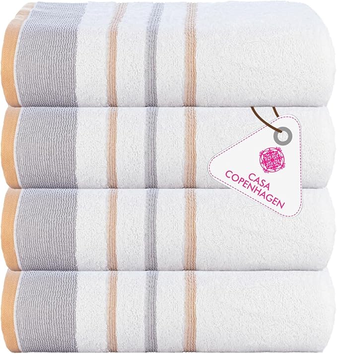 CASA COPENHAGEN White Bay 4Pcs 100% Egyptian Cotton Designer Hand Towels Gift Set- Grey - Beige 600 GSM, 28"x16", 4Hand Towels for Bathroom Set for Women & Men