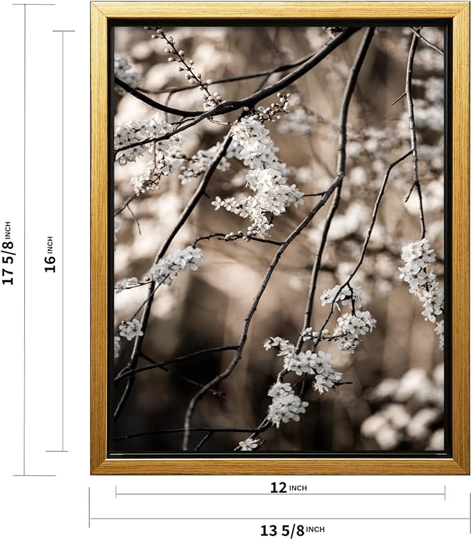 Monem Art Cherry Blossom Branch Photography Print - Moody Botanical Nature Art Poster - Wall Decor for Living Room, Bedroom or Office - 12x16 Gold Framed CANVAS Wall Art by Mareike Bohmer