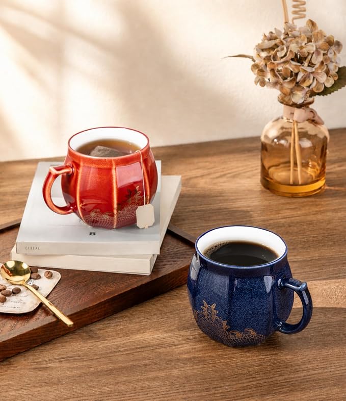 AmorArc 12 oz Coffee Mug, Ceramic Coffee Cups for Latte CappuccinoTea, Easy to Hold&Clean, Dishwasher&Microwave Safe, Navy Blue
