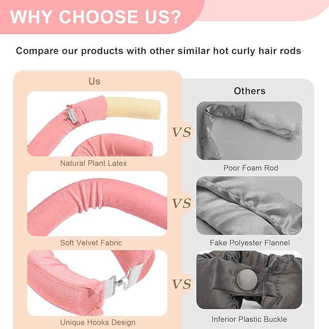 Heatless Curlers, Heatless Curls Overnight Set for Women, Soft Hair Curlers to Sleep In, Jumbo No Heat Hair Curlers Set with Headscarf and Hook for Long Hair - 6Pcs Pink