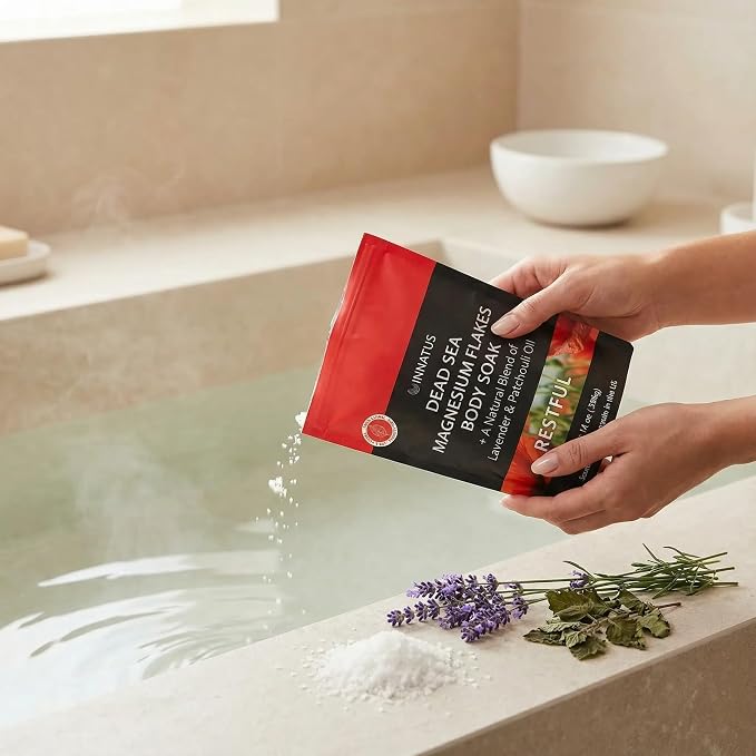 Pure Dead Sea Magnesium Flakes Restful Soak – Relaxing & Replenishing 14oz Bath Soak –Infused with Natural Oils for Deep Sleep & Muscle Relief Lavender