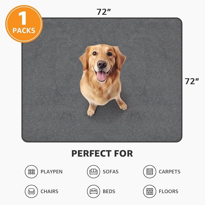 Washable Pee Pads for Dogs 72x72: 4-Layer Extra Large Reusable Puppy Pad Non-Slip Backing, Waterproof Dog Pee Pad Washable for Potty Training, Playpen, Senior Dogs, Whelping, Incontinence