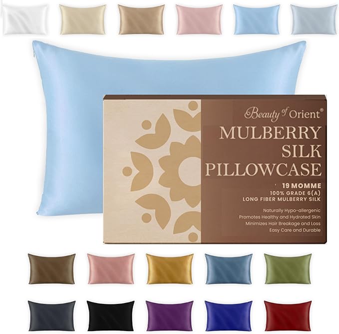 100% Pure Mulberry Silk Pillowcase for Hair and Skin, 19 Momme, Frosty Blue, 1pc King - 20" x 36"