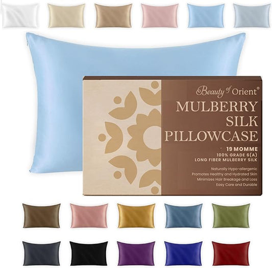 100% Pure Mulberry Silk Pillowcase for Hair and Skin, 19 Momme, Frosty Blue, 1pc King - 20" x 36"