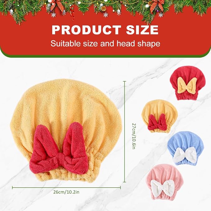 2 Pack Super Absorbent Hair Towel Wrap for Wet Hair, Microfiber Hair Towel Wrap Women Quick-Drying Thickened Hair Towels, Soft Bow Tie Wet Hairs Towel Wrap for Women Accessories (Red+Yellow)