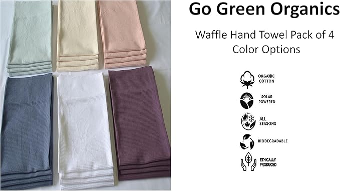 WAFFLE HAND TOWELS PACK OF 4, 20X29 INCHES, 100% NATURAL ORGANIC COTTON GOTS CERTIFIED (BLUE MIST) SUPER ABSORBANT & QUICK DRY, NO SOFTENERS, ENVIRONMENT FRIENDLY
