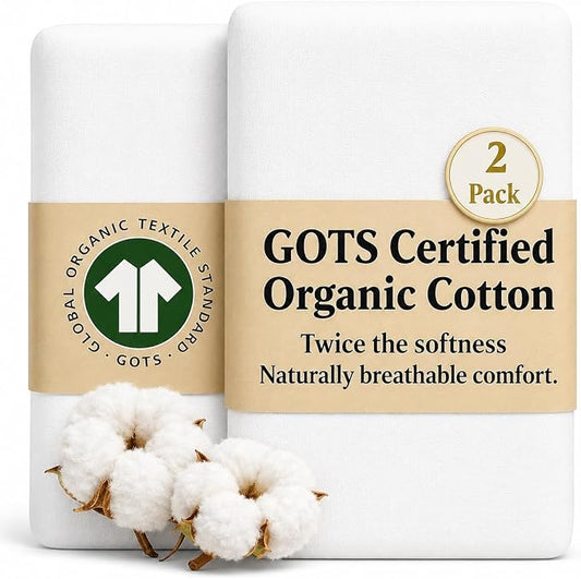 2 x GOTS Organic Bedside Bassinet Sheets 33x20 and 35x19 Compatible with Maxi Cosi Iora, Baby Delight, Koola Baby Bond, Harppa Cudly 3 in 1 - Luxury Turkish Cotton - Boy, Girl