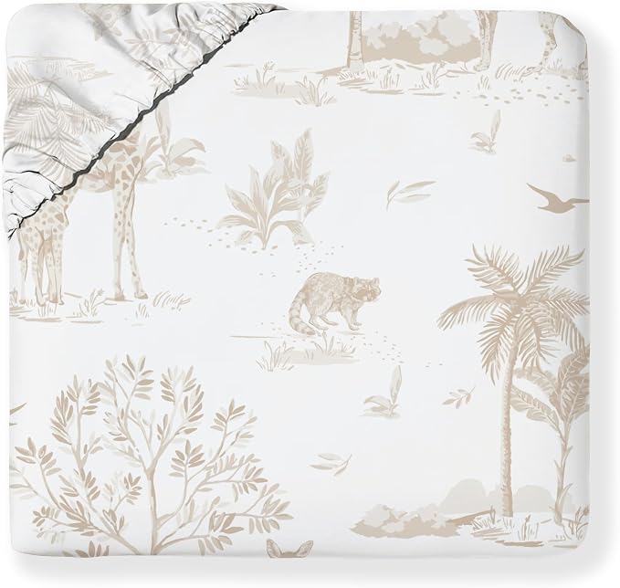 MakeMake Organics Organic Full Fitted Sheet Set GOTS Certified Organic Cotton Fitted Sheet with Pillowcase Ultra Soft Non Toxic Breathable Hypoallergenic Animals Theme Room (Full, Safari)