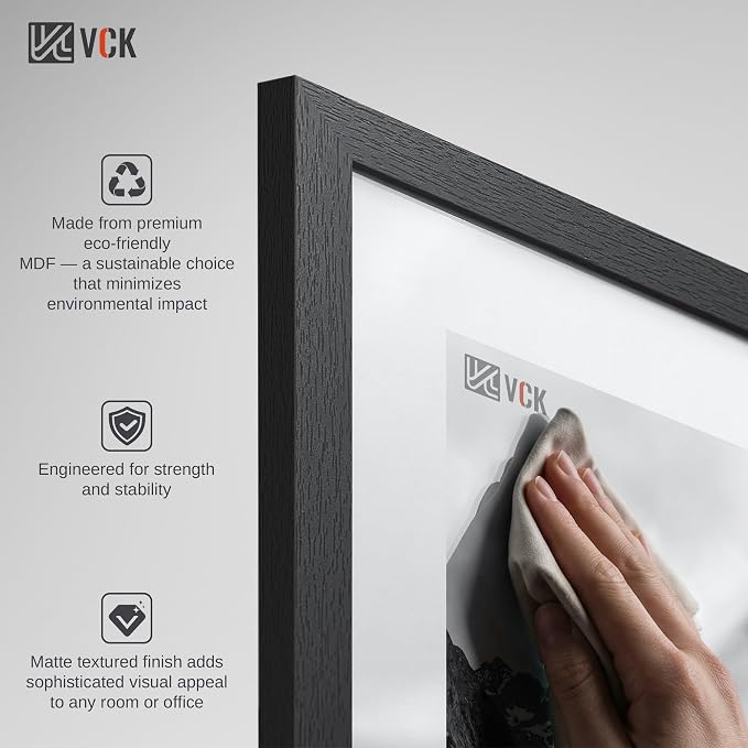 VCK 11x14 Picture Frame Black - 2 Pack, Gallery-Quality Wood Poster Frames, 1.1-Inch Wide Border, Polished Plexiglass, Vertical or Horizontal Wall Display for Photo/Certificates/Prints, Black