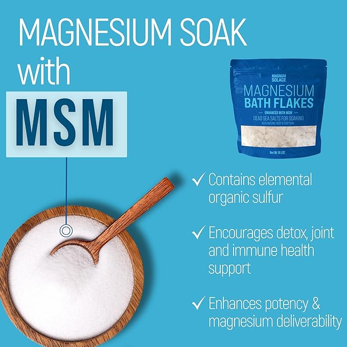 Magnesium Flakes with MSM - Magnesium Chloride Flakes - Dead Sea Salts for Soaking, 3.0 LBS