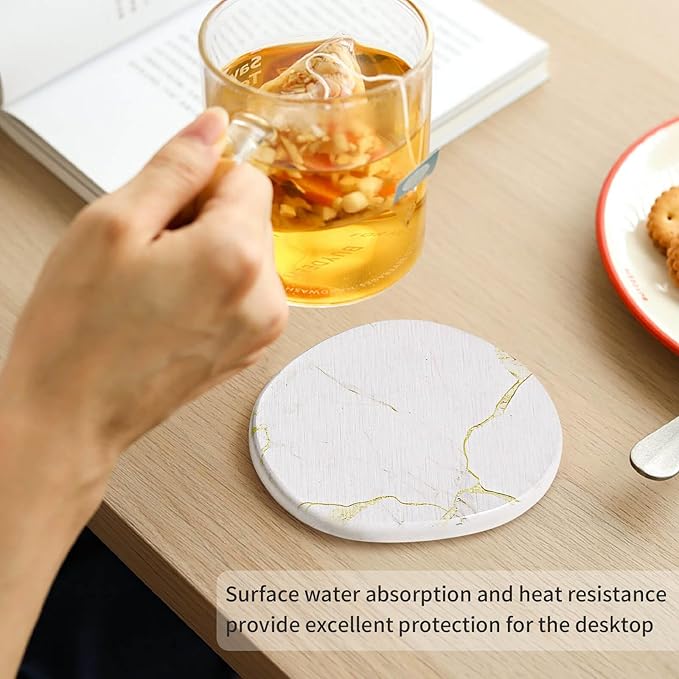 Diatomaceous Earth Coasters Set of 4，Super Absorbent Quick-Dry Heat-Resistant Drink and coffee Coasters, Modern Stone Irregular Design for Kitchen Counter and Coffee Table (White Coaster)